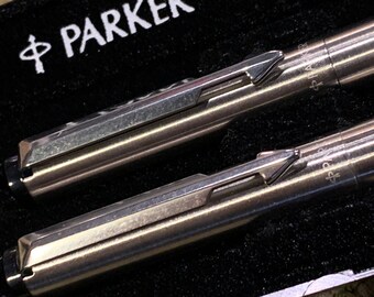 Vintage Parker Ballpoint and Fountain Pen Set Silver Arrow New Old Stock Never Used