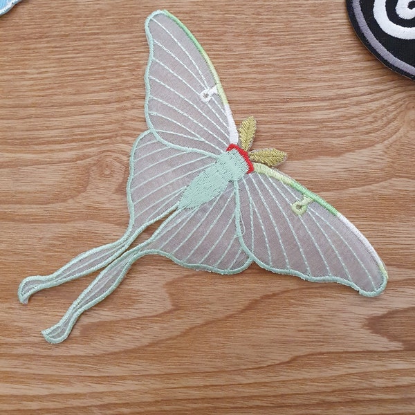 Lunamoth Moth Embroidered organza Patch Applique Motif