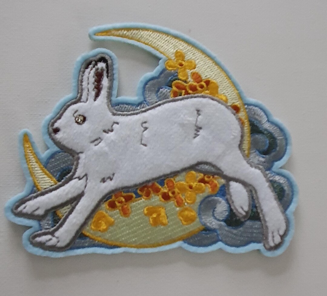 Moon and Hare Embroidered Iron on Applique Motif Patch - Etsy