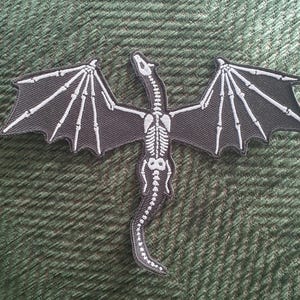 Flying Dragon Skeleton Embroidered Iron on Applique Motif Patch