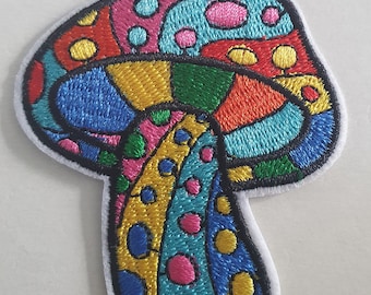 Psychedelic Toadstool Mushroom Embroidered Iron on Applique Motif Patch