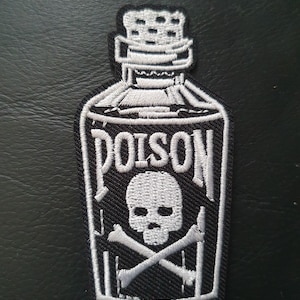 Gothic Poison Bottle Embroidered Iron on Applique Motif Patch