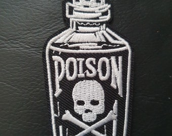 Gothic Poison Bottle Embroidered Iron on Applique Motif Patch