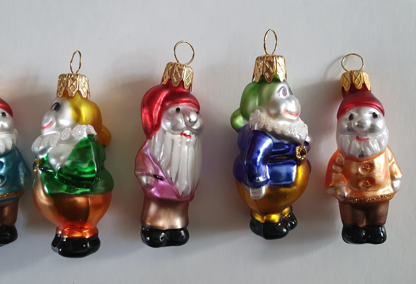7 mini Blown Glass Dwarfs or Gnomes Christmas Tree Ornament | Etsy
