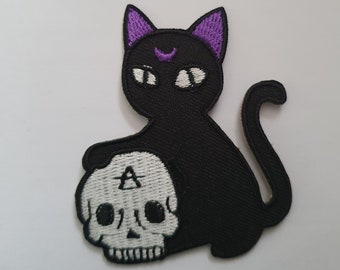 Halloween Witch's Black Cat Gothic geborduurd opstrijkbare stoffen motief patch