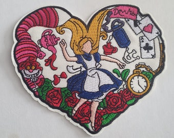 Alice in Wonderland Heart shape Embroidered Applique Motif Patch