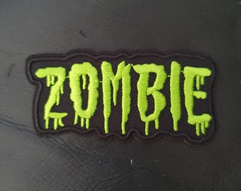 Green Zombie Halloween Horror film Embroidered Iron on Applique Motif Patch