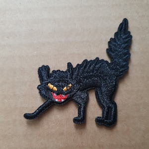 Halloween Witch&#39;s Black Cat Embroidered Iron on Applique Motif Patch