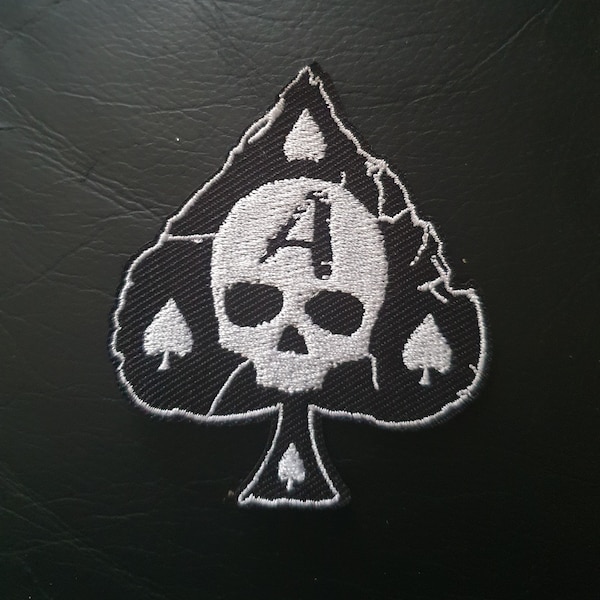 The Ace of Spades Skull Embroidered Iron on Applique Motif Patch