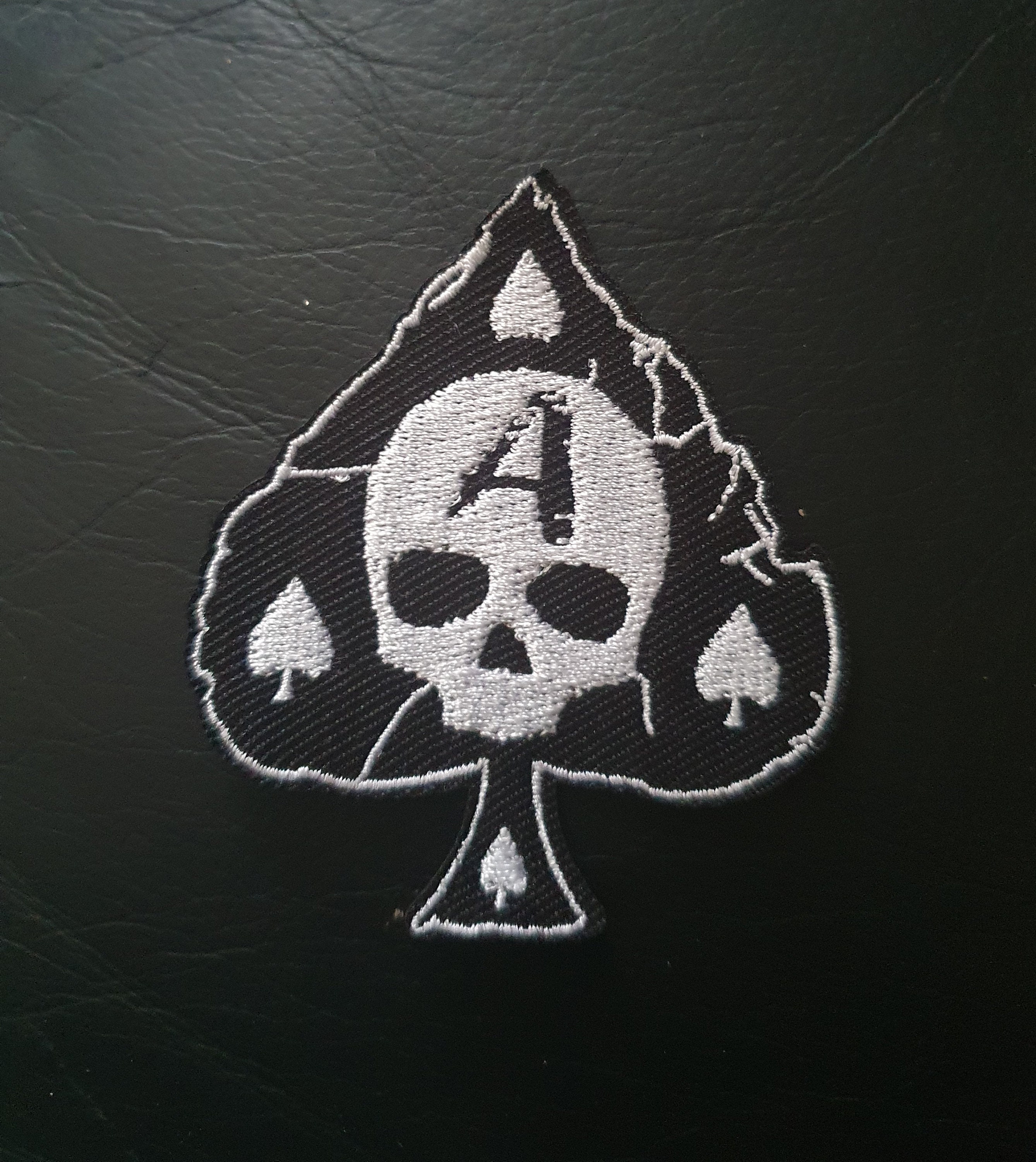 The Ace of Spades Skull Embroidered Iron on Applique Motif Patch