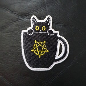 Halloween Pentagram Mug with Cat Embroidered Iron on Applique Motif Patch