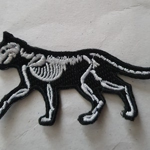 Skeleton Cat Panther Embroidered Iron on Applique Motif Patch