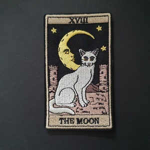 The Moon cat Tarot Card Embroidered Iron on Applique Motif Patch