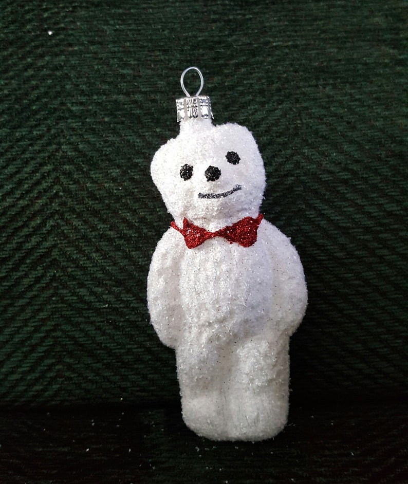 Blown Glass Fluffy White Teddy Bear Red Bow Christmas Tree Etsy