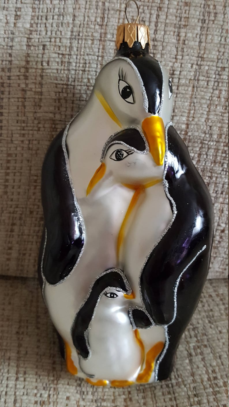 Blown Glass Penguin Family Christmas Tree Ornament Decoration - Etsy UK