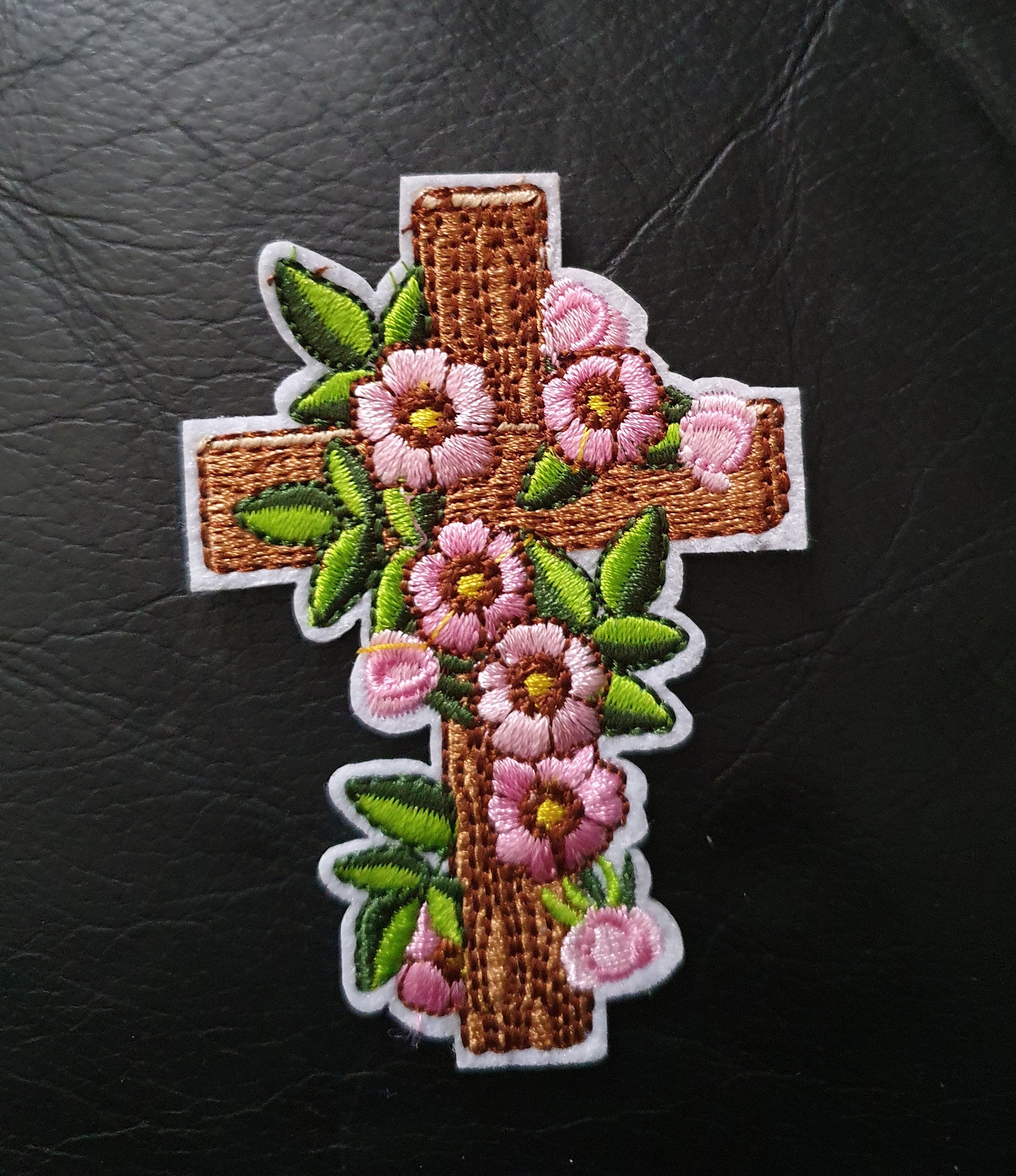 Black White or Red Crucifix Cross Embroidered Patch Applique Very