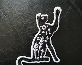 Lommerrijke zwarte kat-patch geborduurd op opstrijkmotief of badge