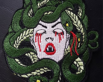 Gothic Gorgon Medusa Embroidered Applique Motif Patch