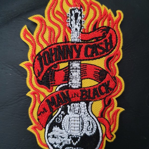 Johnny Cash Guitar Embroidered Iron on Applique Motif Patch