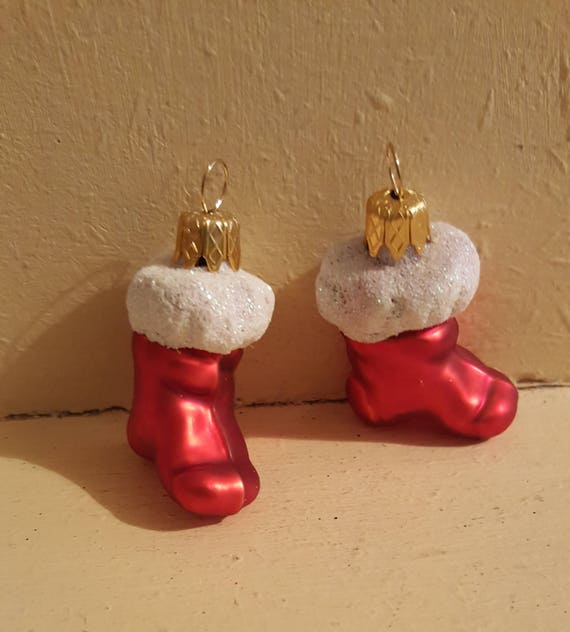 Blown Glass Pair Of Mini Santa Boots Glass Christmas Tree Etsy