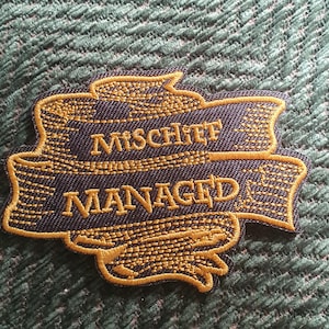 Mischief Managed geborduurde opstrijkbare motiefpatch appliqué