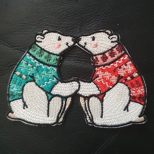 Polar Bear couple Nordic Jumpers Embroidered Applique Motif Patch