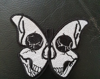 Skull Moth Embroidered Iron on Applique Motif Patch