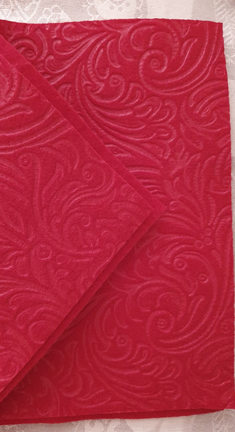 Embossed Textured Felt Fabric Baroque Red made from Recycled Etsy