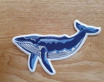 Blue Whale Embroidered Iron on Patch Applique Motif