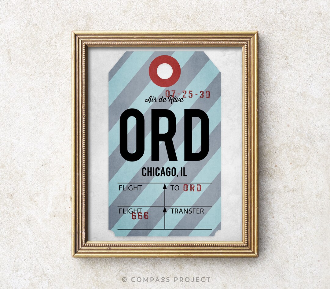 Chicago ORD Poster, Printable Chicago Art, Digital ORD Airport Code Art ...