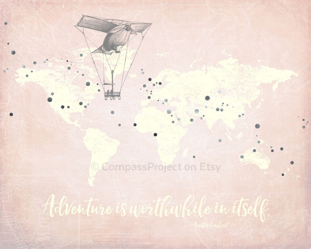 Nursery Map Art Pink Nursery Decor Pink Nursery Wall Art Etsy