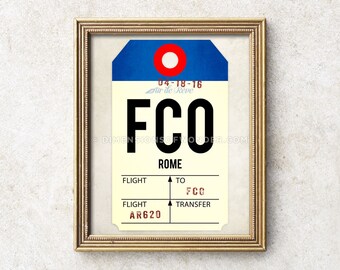 Rome Italy airport code print, Rome art, Rome print, Rome poster, aviation art, baggage tag art print, travel prints, gifts for travelers.