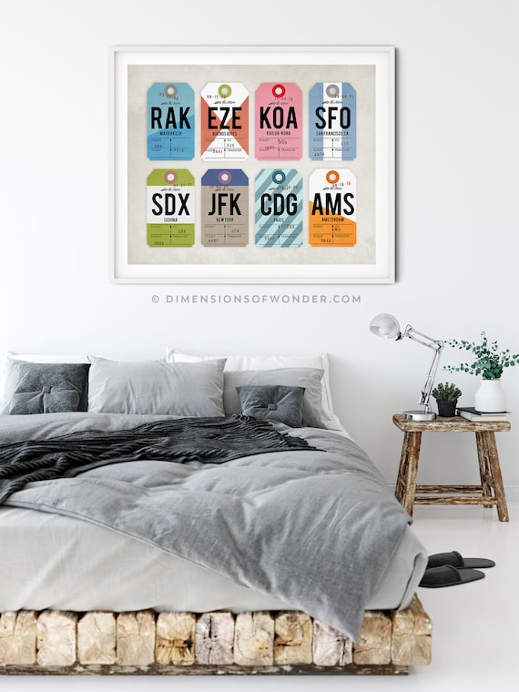 Airport Code Art Print, 8 Custom Tag Designs on 1 Print (many