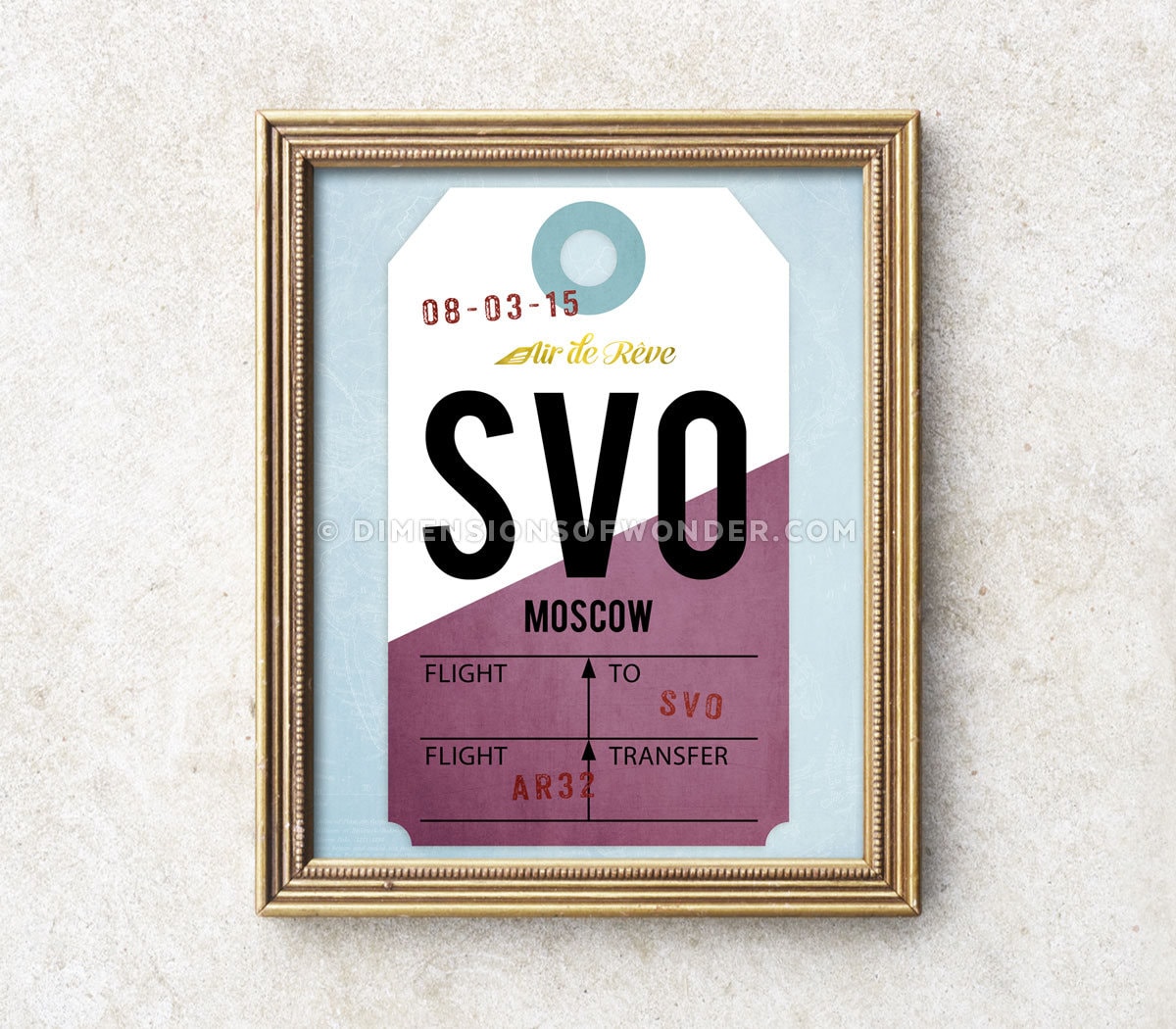 Airport Code Art Print, Vintage Style Luggage Tag Print, Moscow
