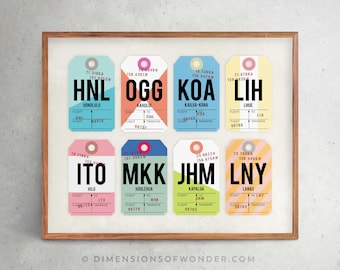 Hawaii art Print or Digital Airport code art print, Hawaii artwork, Hawaii wall decor, vintage luggage tag art, travel art, travel poster