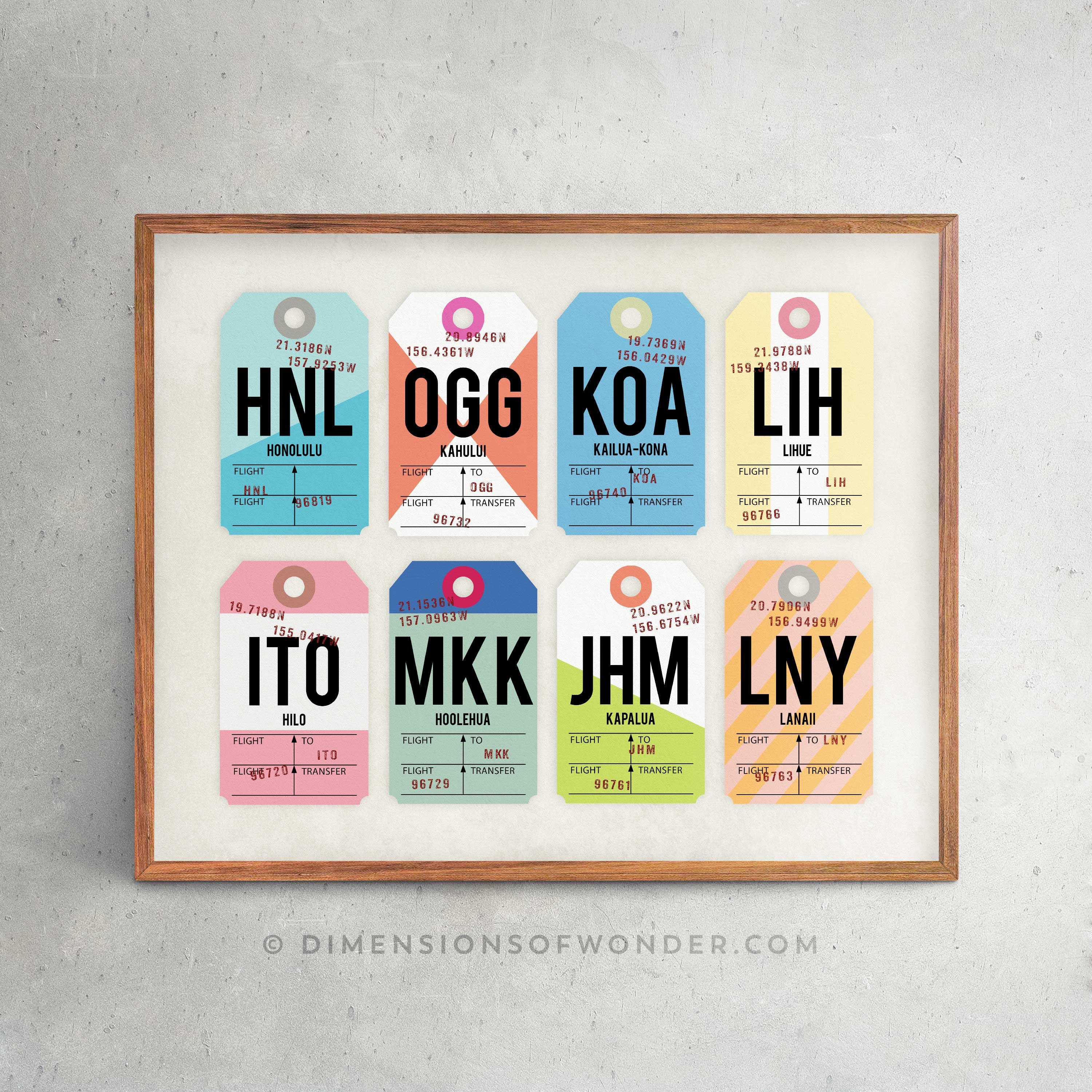 Hawaii Art Print or Digital Airport Code Art Print, Hawaii Artwork