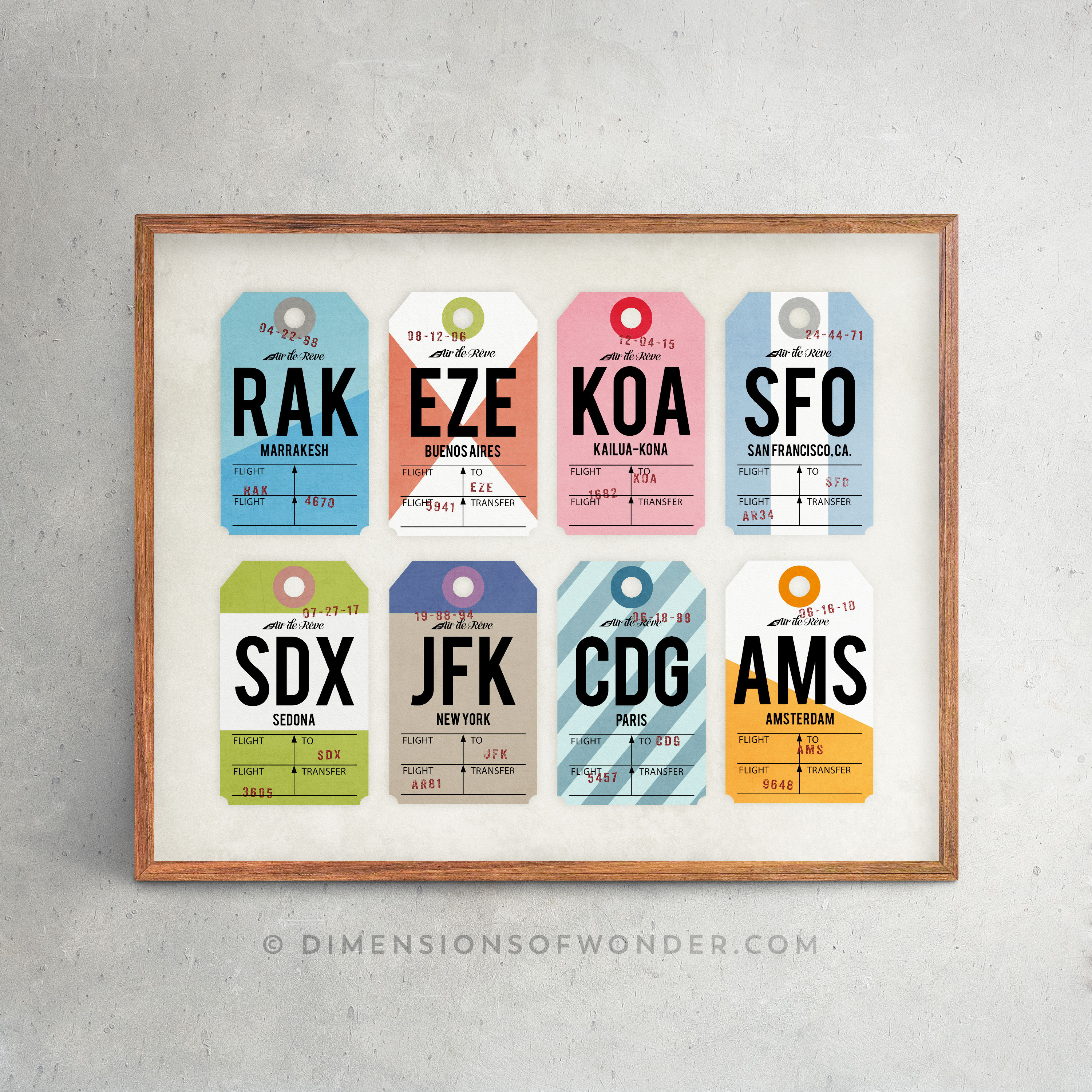 tag/ポスター Airport Code Art Print, 8 Custom Tag Designs on 1 Print (many