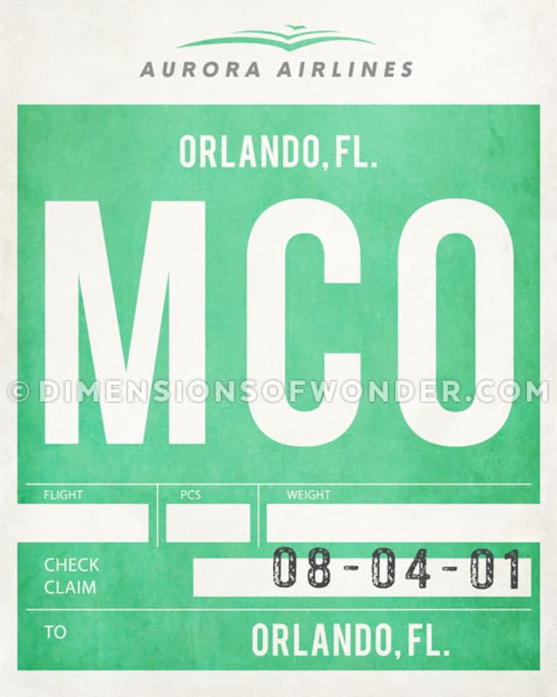 Orlando Airport Code Print, Orlando Florida, Custom Aviation Art, Custom Baggage Tag Art Print