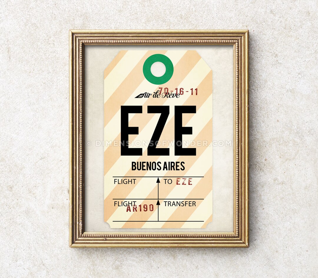 Airport Code Art Print Vintage Style Luggage Tag Print EZE Etsy