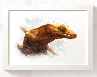 Crested Gecko Art Print: Reptile Room Decor, Lizard Gift