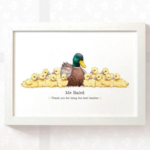 Duck Print End of Term Gifts, Best Teacher Gifts Bird School Wall Art Classroom Decor, Thank You Teacher Retirement Gift from Class