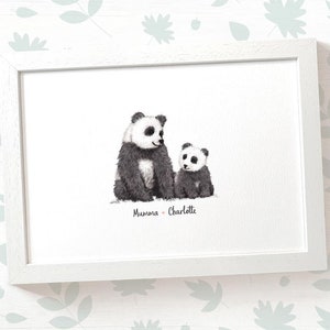 Panda family portrait print with any names, mothers day gifts for mum, personalised birthday present for mother in law
