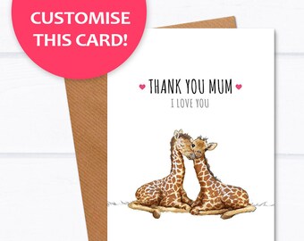 Giraffe Mothers Day Card Customisable Giraffe Mothers Day Card Customisable