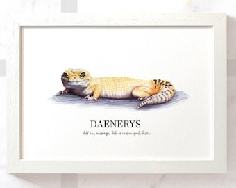 Yellow Leopard Gecko print, leopard gecko birthday gift reptile decor, leopard gecko birthday gift, leopard gecko poster pet memorial gifts