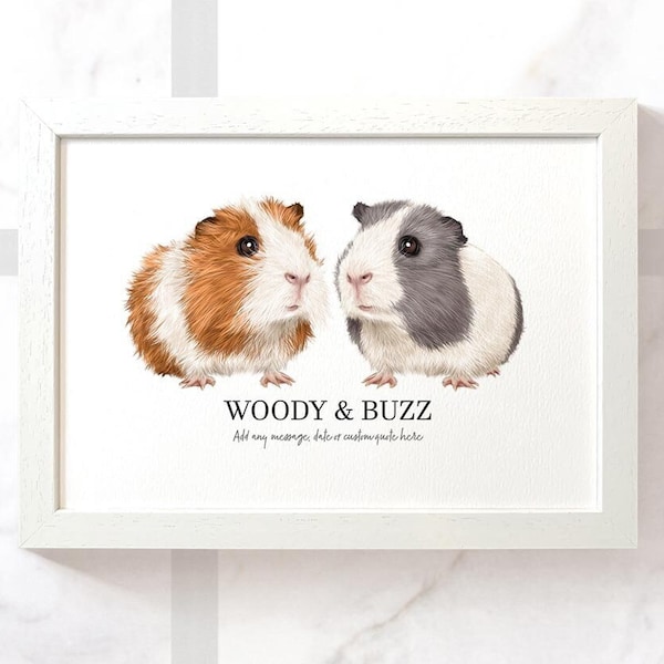 Personalised guinea pigs print, choose your fur colour and add any name and message