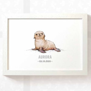 Seal Baby Name Print - Seal adoption day gift, baby shower gift birth date print, Seal nursery print new baby gift, Seal letterbox gift