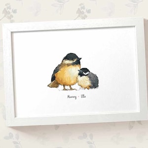 Chickadee family portrait print with any names, mothers day gifts for mum, personalised birthday present for mother in law
