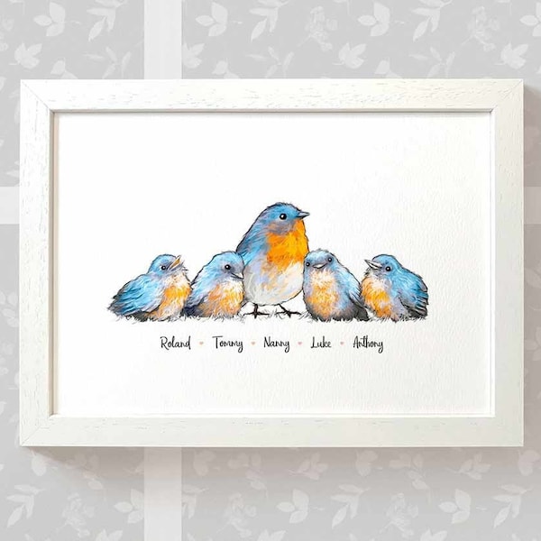 Family portrait Bluebird print mothers day gift, 50th anniversary gifts for parents, mother in law gift, 50th birthday gift for women