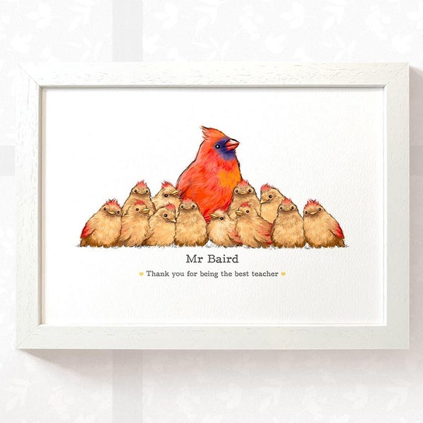 Cardinal Print End of Term Gifts, Best Teacher Gifts Bird School Wall Art Classroom Decor, Thank You Teacher Retirement Gift from Class