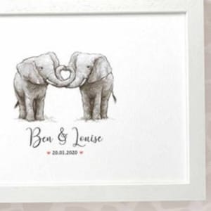 Elephant Wedding Gifts, Personalised Print Engagement Gifts or 1st Anniversary Gift for Her, Valentines Day Gift for Him